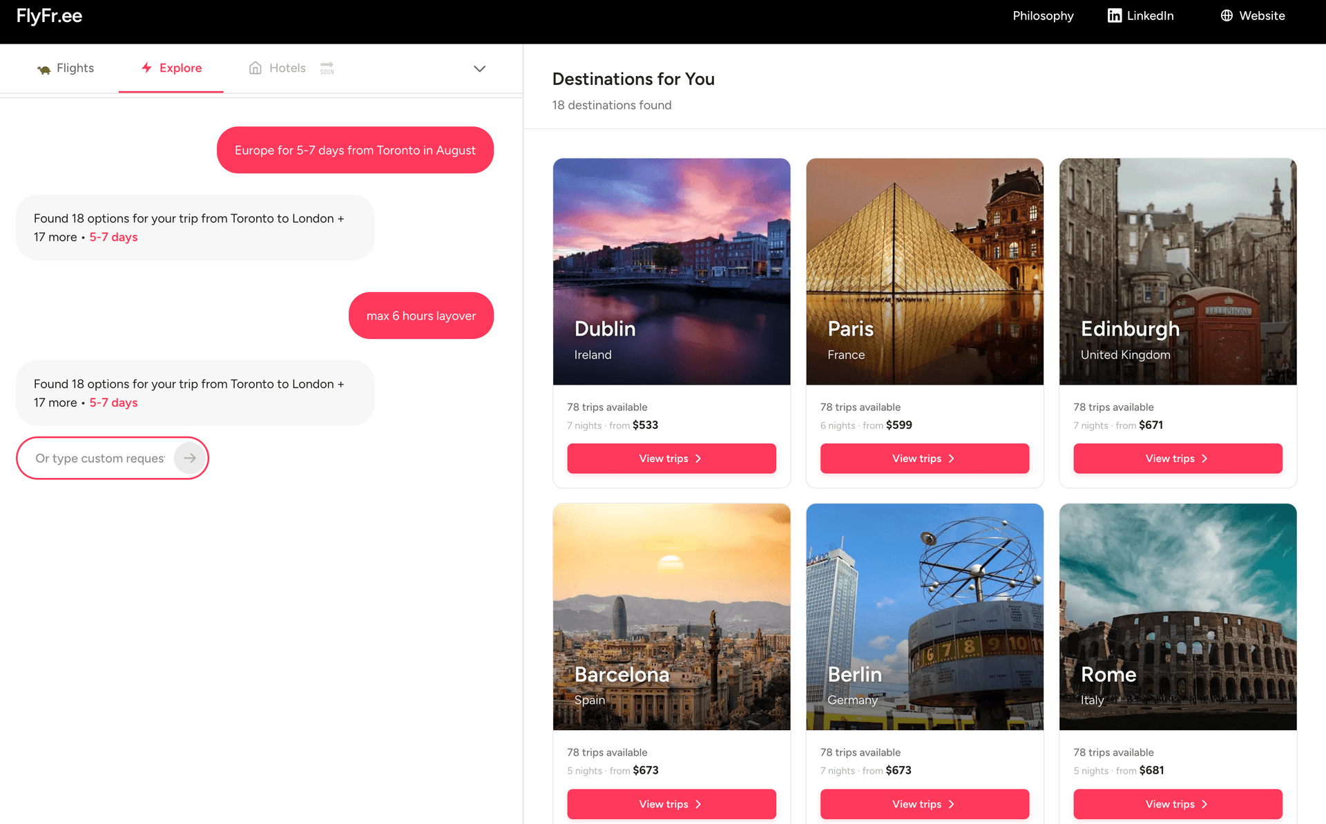 Explore Europe search results