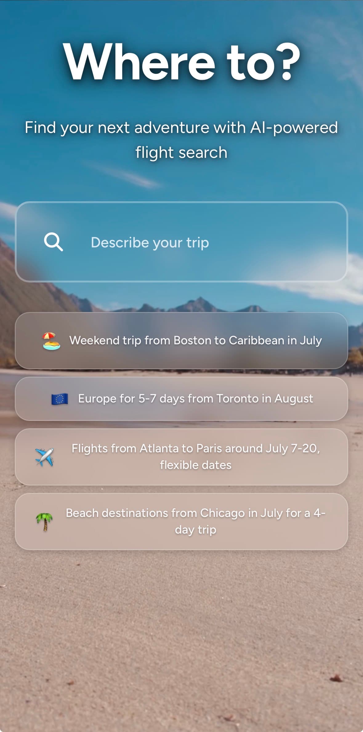 FlyFr.ee mobile home screen